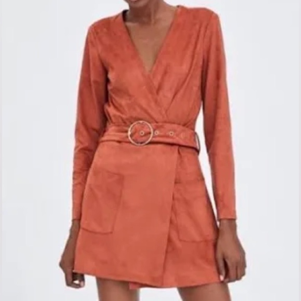 Zara TRF collection orange faux suede romper